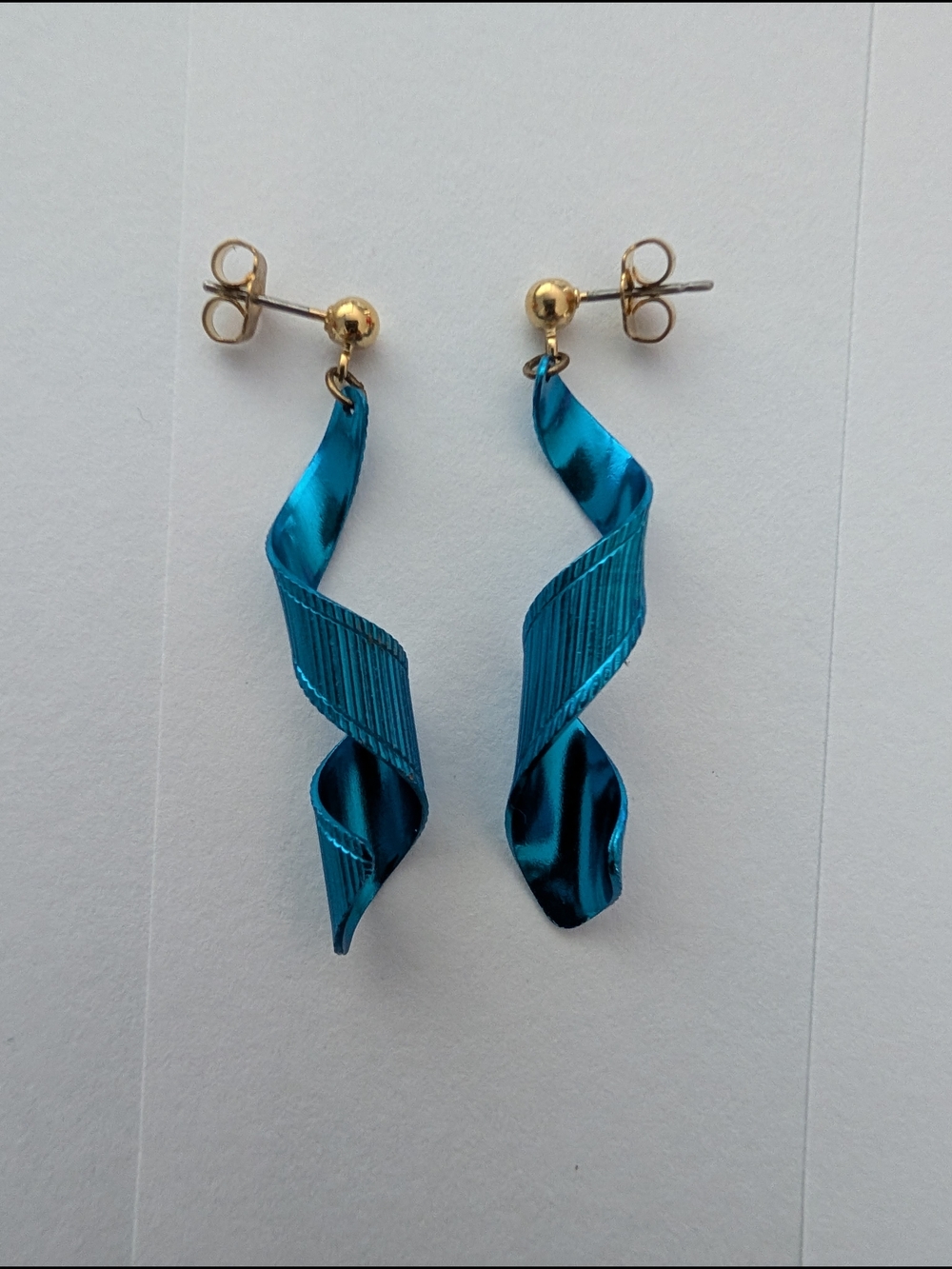 Blue Twisted Drop Earrings - Gold Post